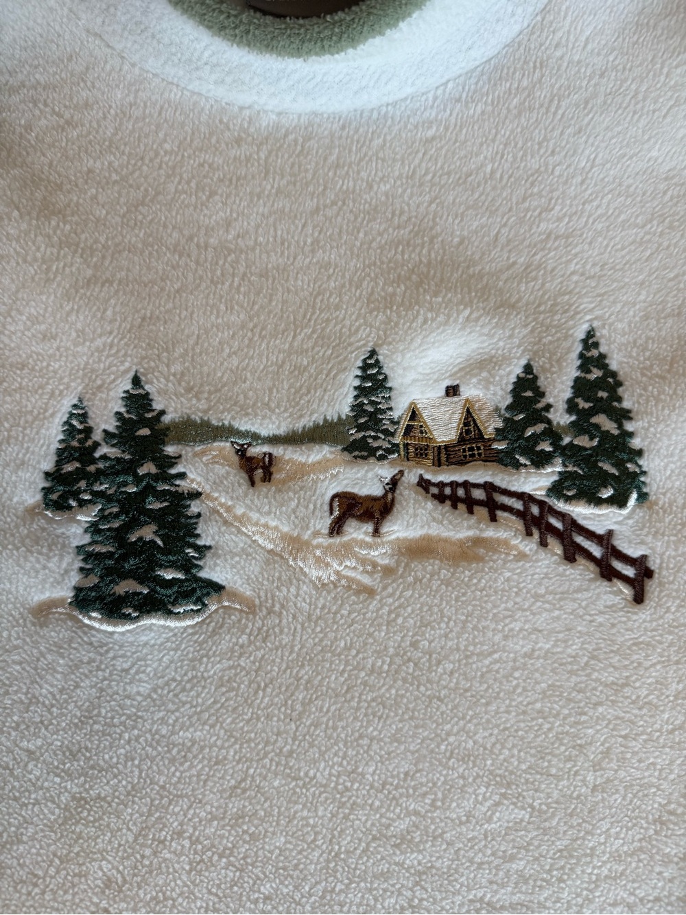 Croft & Barrow Cream Fleece Pullover Embroidered • Winter • Grandma Sweater• XL - Picture 2 of 6